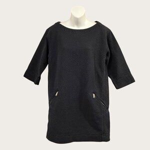 Gap Textured Navy Tunic Dress With Zipper Pockets 3/4 Sleeves Size Small